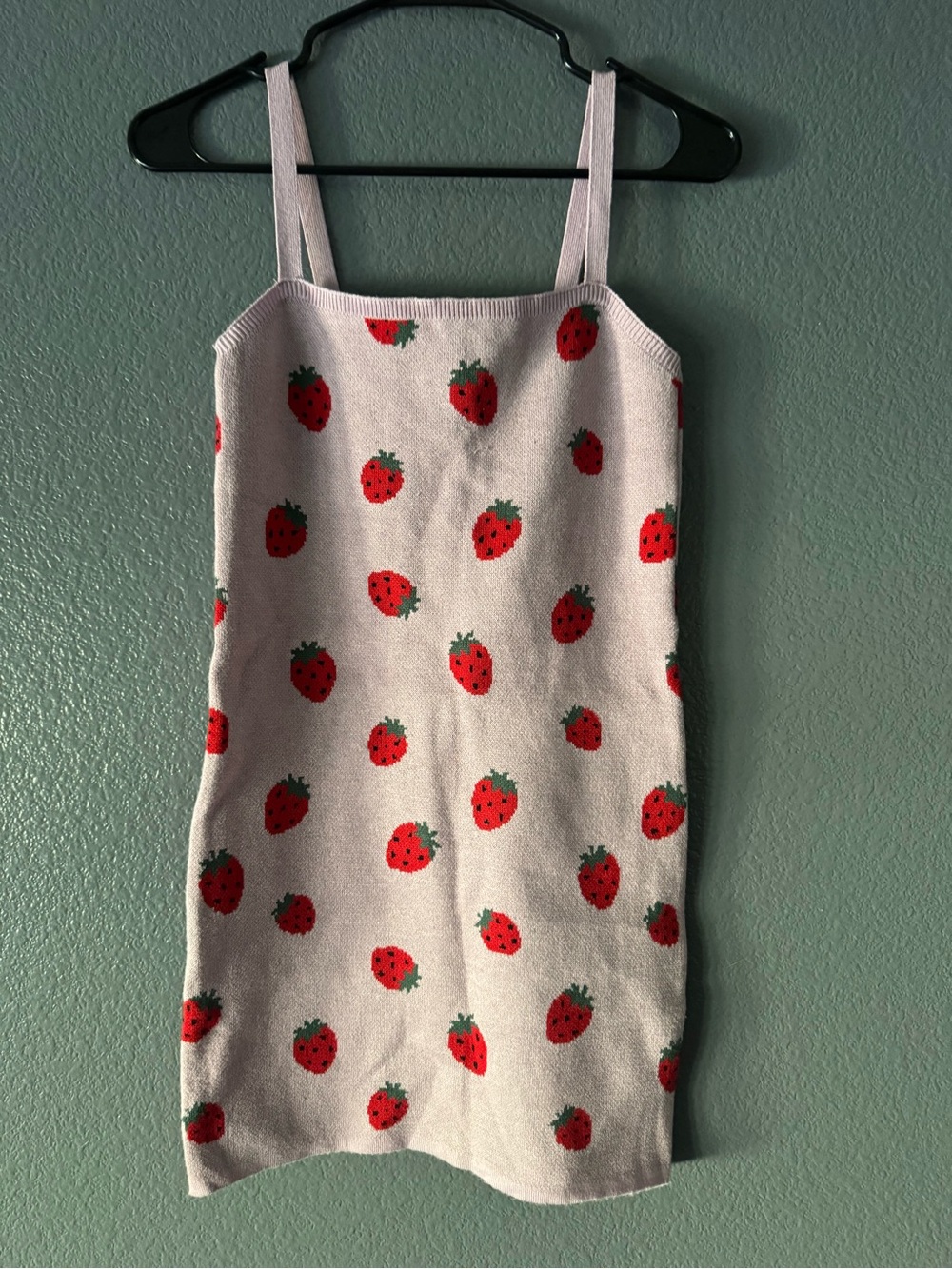 Women Strawberry Print Cream Knit Dress